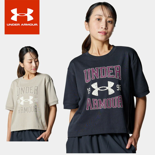 ☆ネコポス アンダーアーマー レディース Tシャツ 半袖 丸首 UA ヘビーウエイト カレッジ ショートスリ..