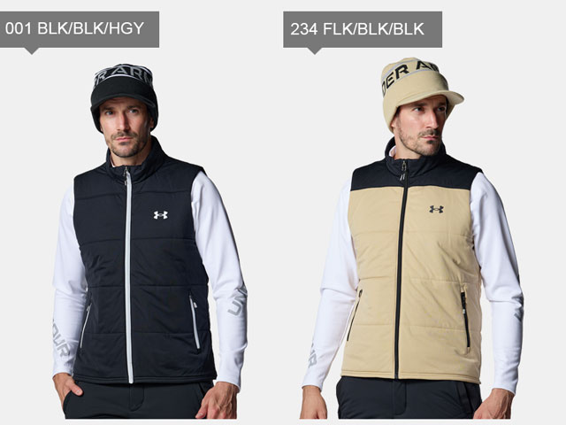 ☆アンダーアーマー メンズ ゴルフ アウター ベスト ジャケット ジップアップ ノースリーブ 袖なし UA ドライブ プロ インサレーテッド フルジップ ルーズ 防寒 中綿 ストーム はっ水 軽量 耐久性 快適性 ポケット付 トレーニング ジム カジュアル 6007925