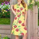 インポート 膝下丈 半袖 ラウンドネック フロントツイスト LAインポート バラ柄プリント ワンピース S.M.L イエロー MADE IN USA TW230817LA037