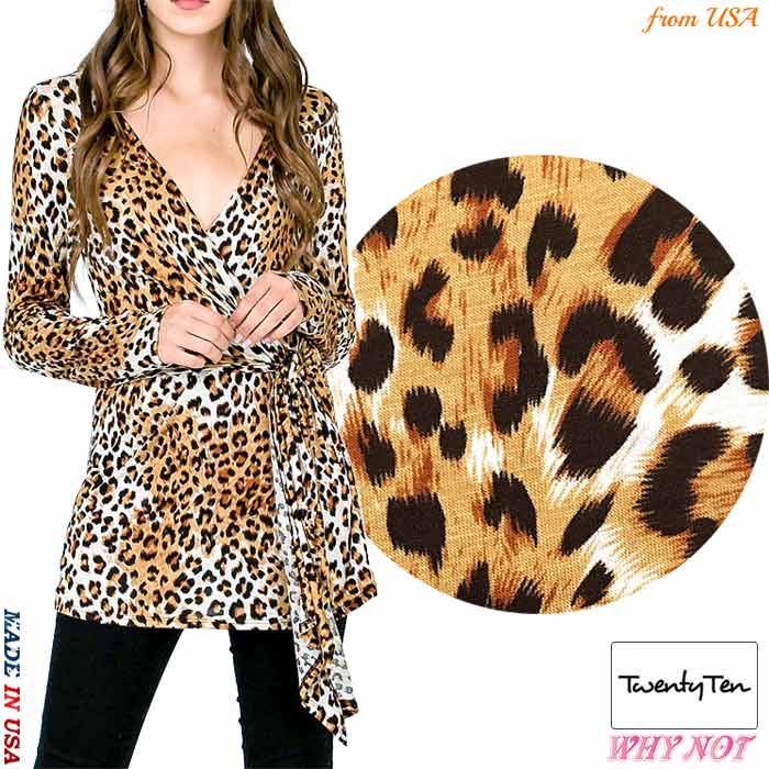 Rakuten - レディース トップス 長袖 Vネック カシュクール ラップ レパード柄 LAインポート S.M.L ブラウン MADE IN USA TW220224LA007