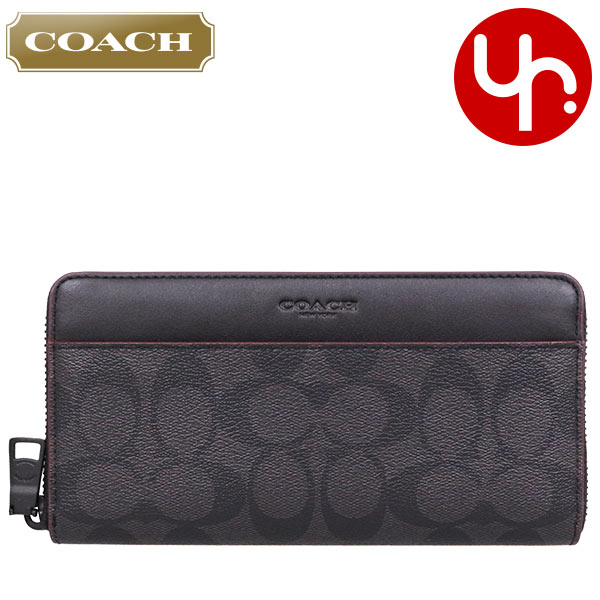 おしゃれなメンズ財布 コーチ COACH 財布 長財布 F25517 ブラック×ブラックオックスブラッド メンズ 特別送料無料 コーチ シグネチャー PVC レザー アコーディオン ジップアラウンド アウトレット ブランド 通販