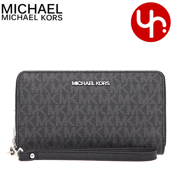 マイケル・コース 二つ折り財布 レディース マイケルコース MICHAEL KORS 財布 二つ折り財布 35F8STVW9B ブラック 特別送料無料 ジェット セット トラベル シグネチャー ラージ フラット マルチファンクション フォン ウォレット アウトレット レディース ブランド 通販