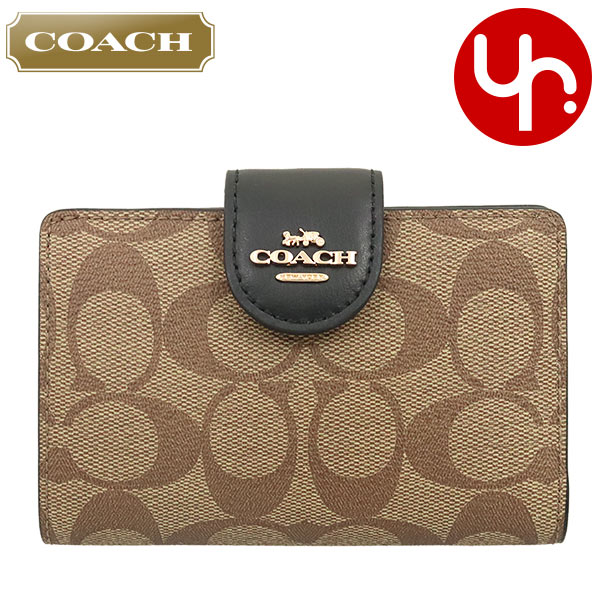 コーチ COACH 財布 二つ折り財布 FC0082 C0082 カーキ×ブラック 特別送料無料 ラグジュアリー シグネチャー PVC レザー ミディアム コーナー ジップ ウォレット アウトレット レディース ブランド 通販 L型