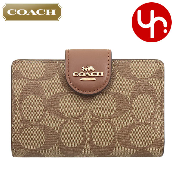 コーチ COACH 財布 二つ折り財布 FC0082 C0082 カーキ×サドル2 特別送料無料 ラグジュアリー シグネチャー PVC レザー ミディアム コーナー ジップ ウォレット アウトレット レディース ブランド 通販 L型