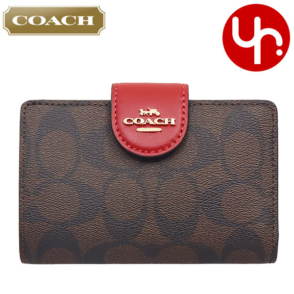 コーチ 二つ折り財布 レディース コーチ COACH 財布 二つ折り財布 FC0082 C0082 ブラウン×1941レッド 特別送料無料 ラグジュアリー シグネチャー PVC レザー ミディアム コーナー ジップ ウォレット アウトレット レディース ブランド 通販 L型