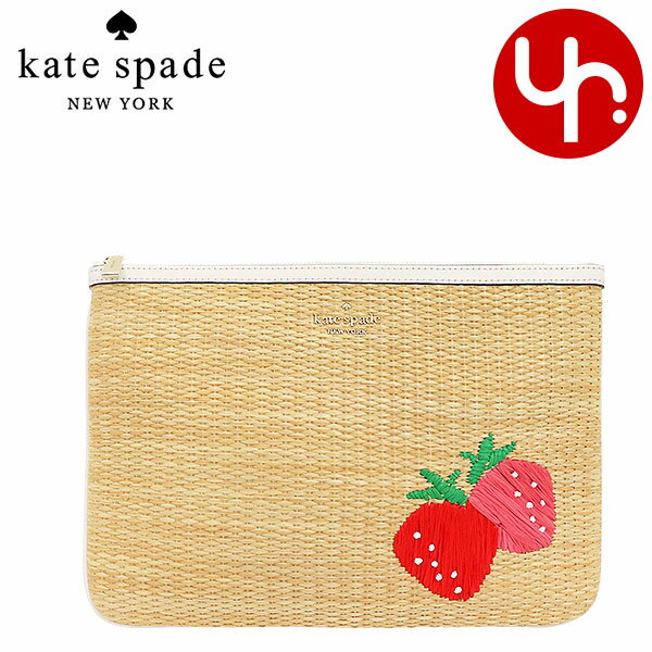 ケイトスペード ポーチ（レディース） ケイトスペード kate spade 小物 ポーチ WLR00516 ナチュラル 特別送料無料 ピクニック イン ザ パーク ストロベリー ストロー ラージ ジップ ポーチ アウトレット品 レディース ブランド 通販