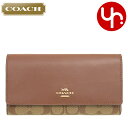 コーチ COACH 財布 長財布 FC5966 C5966 カーキ×サドル2 特別送料無料 ラグジュアリー シグネチャー PVC レザー スリム トライフォールド ウォレット アウトレット品 レディース ブランド 通販 薄型