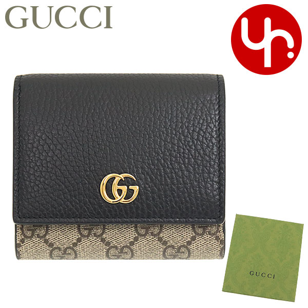 グッチ 二つ折り財布 レディース グッチ GUCCI 財布 二つ折り財布 598587 17WAG ブラック×ベージュエボニー 特別送料無料 プチ GG マーモント スプリーム キャンバス レザー コンパクト ウォレット レディース ブランド 通販 L型