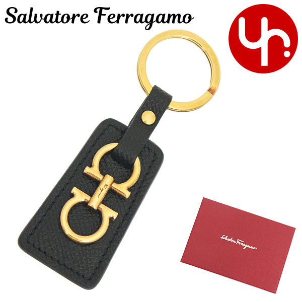 フェラガモ キーホルダー（レディース） サルヴァトーレ フェラガモ Salvatore Ferragamo 小物 キーホルダー 22 E014 ネロ 特別送料無料 ダブル ガンチーニ カーフ レザー キーリング レディース ブランド 通販