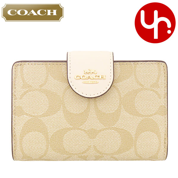 コーチ COACH 財布 二つ折り財布 FC0082 C0082 ライトカーキ×チョーク 特別送料無料 ラグジュアリー シグネチャー PVC レザー ミディアム コーナー ジップ ウォレット アウトレット品 レディース ブランド 通販 L型