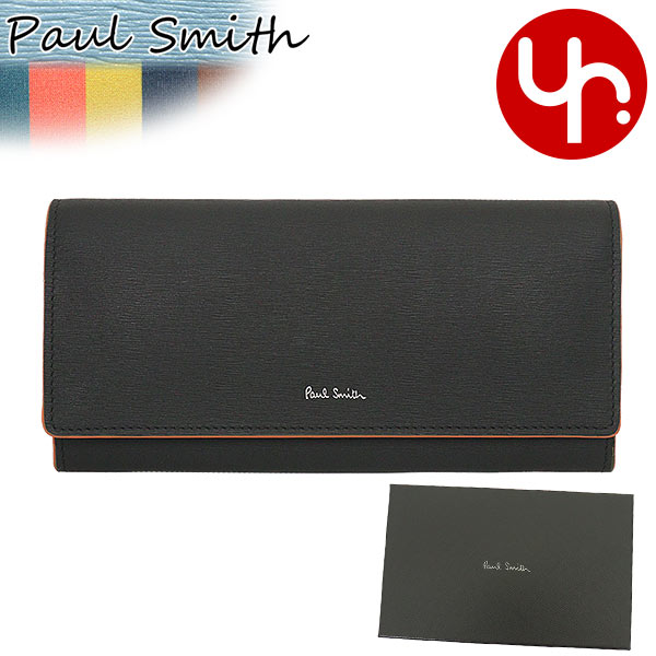 ポールスミス 財布（メンズ） ポールスミス Paul Smith 財布 長財布 M1A 4608X FSTRGS ブラック×ブルーグリーン 特別送料無料 ストロー グレイン レザー ラージ マルチストライプ ライニング フラップ ウォレット メンズ ブランド 通販 2022