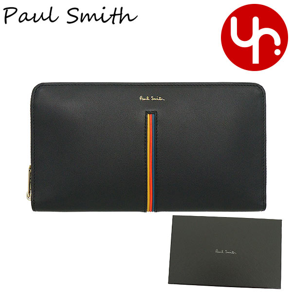 ポールスミス 長財布（メンズ） ポールスミス Paul Smith 財布 長財布 M1A 4778 RINSTP ブラック 特別送料無料 カーフ レザー マルチストライプ ラージ ジップ アラウンド ウォレット メンズ ブランド 通販 2022