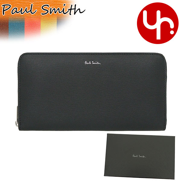 ポールスミス 長財布（メンズ） ポールスミス Paul Smith 財布 長財布 M1A 4778X HSTRGS ブラック 特別送料無料 ストロー グレイン レザー ラージ マルチストライプ ライニング ジップ アラウンド ウォレット メンズ ブランド 通販 2022