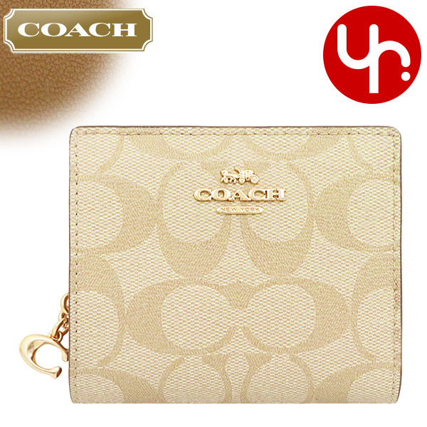 コーチ 財布（レディース） コーチ COACH 財布 二つ折り財布 FC3309 C3309 ライトカーキ×ライトサドル 特別送料無料 ラグジュアリー シグネチャー PVC レザー C チャーム スナップ ラウンド ジップ ウォレット アウトレット品 レディース ブランド 通販