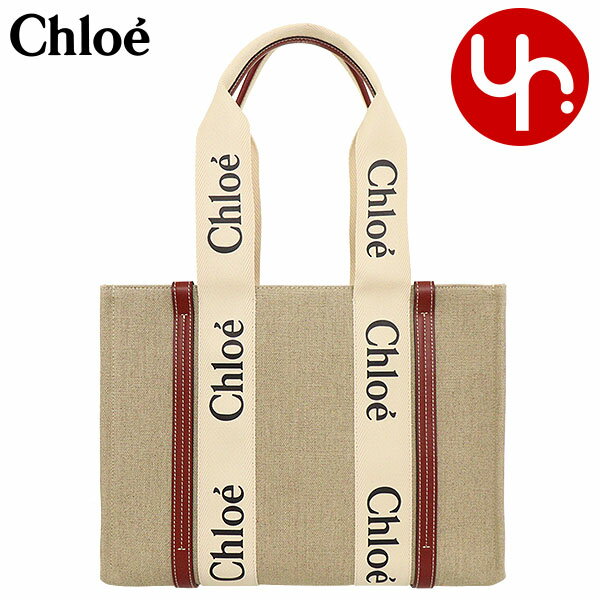 クロエ 通勤用・ビジネスバッグ レディース クロエ chloe バッグ トートバッグ CHC22AS383 I26 ホワイト×ブラウン 特別送料無料 WOODY ウッディ リネン キャンバス ロゴ リボン ミディアム トート レディース ブランド 通販 旅行 通勤