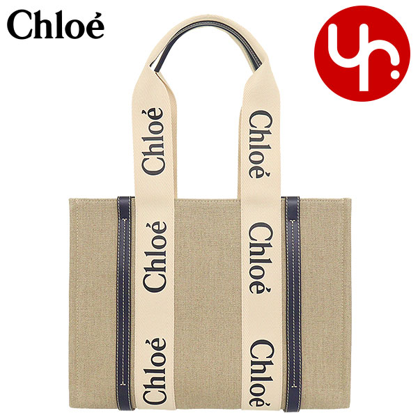 クロエ 帆布・キャンバス トートバッグ レディース クロエ chloe バッグ トートバッグ CHC22AS383 I26 ホワイト×ブルー1 特別送料無料 WOODY ウッディ リネン キャンバス ロゴ リボン ミディアム トート レディース ブランド 通販 旅行 通勤