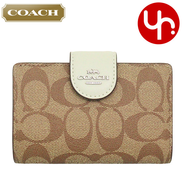 コーチ COACH 財布 二つ折り財布 FC0082 C0082 カーキ×ライトセージ 特別送料無料 ラグジュアリー シグネチャー PVC レザー ミディアム コーナー ジップ ウォレット アウトレット品 レディース ブランド 通販 L型 2023SS