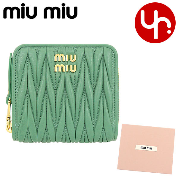 ミュウミュウ miumiu 財布 二つ折り財布 5ML522 2FPP サルビア 特別送料無料 マテラッセ レザー メタル ロゴ スモール ラウンド ジップ ウォレット レディース ブランド 通販 2023SS