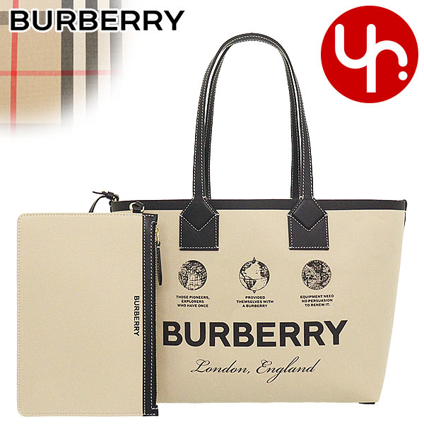 バーバリー トートバッグ（レディース） バーバリー BURBERRY バッグ トートバッグ 8063120 1 ベージュ 特別送料無料 ラベルプリント コットン レザー バーバリーチェック スモール ロンドン トートバッグ （ポーチ付き）レディース ブランド 通販 通勤 2023SS