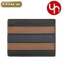 コーチ 二つ折り財布 メンズ コーチ COACH 財布 二つ折り財布 F03003 3003 ブラックサドル×ミッドナイト 特別送料無料 ヴァーシティ ストライプ ペブルド レザー スリム ビルフォールド ウォレット アウトレット品メンズ ブランド 通販 薄型 2023SS