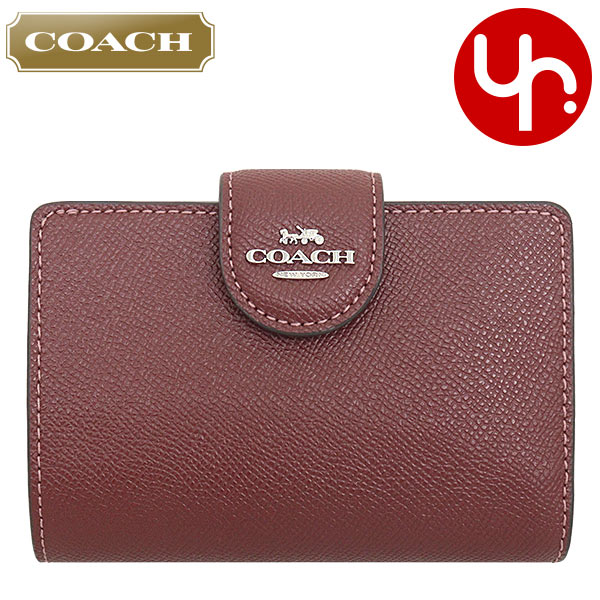 コーチ COACH 財布 二つ折り財布 F06390 6390 ワイン 特別送料無料 ラグジュアリー クロスグレーン レザー ミディアム コーナー ジップ ウォレット アウトレット品レディース ブランド 通販 L型 2023SS