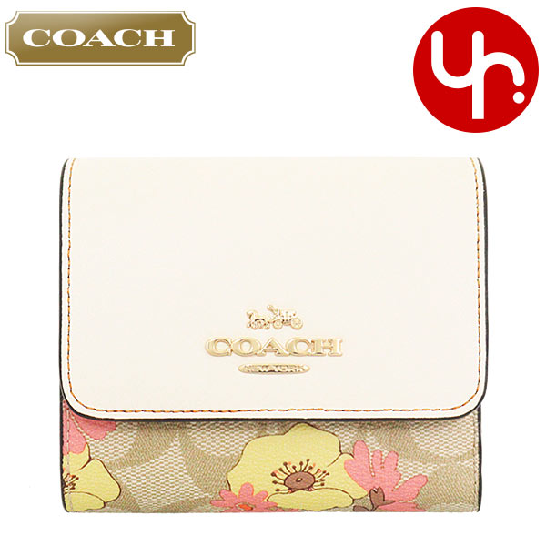 コーチ 三つ折り財布 レディース コーチ COACH 財布 三つ折り財布 FCH719 CH719 ライトカーキマルチ 特別送料無料 シグネチャー フローラル クラスター プリント PVC レザー スモール トライフォールド ウォレット アウトレット品レディース ブランド 2023SS