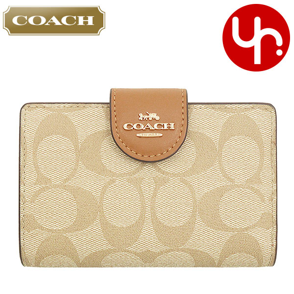 コーチ COACH 財布 二つ折り財布 FC0082 C0082 ライトカーキ×ライトサドル 特別送料無料 ラグジュアリー シグネチャー PVC レザー ミディアム コーナー ジップ ウォレット アウトレット品レディース ブランド 通販 L型 2023SS