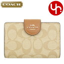 コーチ COACH 財布 二つ折り財布 FC0082 C0082 ライトカーキ×ライトサドル 特別送料無料 ラグジュアリー シグネチャー PVC レザー ミディアム コーナー ジップ ウォレット アウトレット品レディース ブランド 通販 L型 2023SS