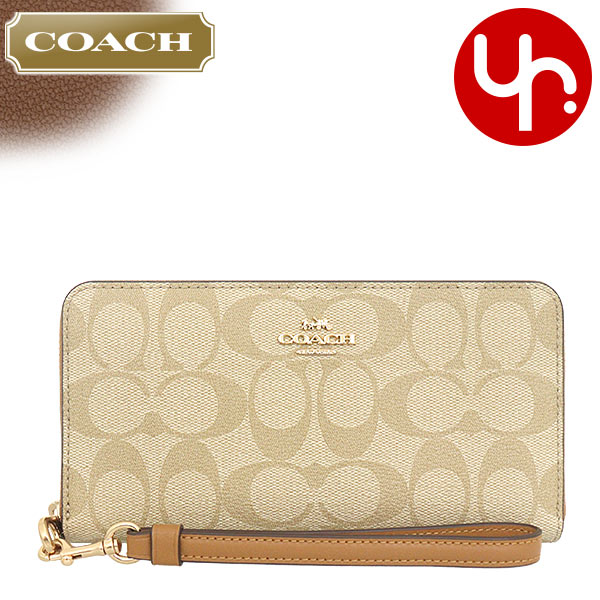 コーチ COACH 財布 長財布 FC4452 C4452 ライトカーキ×ライトサドル 特別送料無料 ラグジュアリー シグネチャー ロング ジップ アラウンド ウォレット （ストラップ付き） アウトレット品レディース ブランド 通販 2023SS