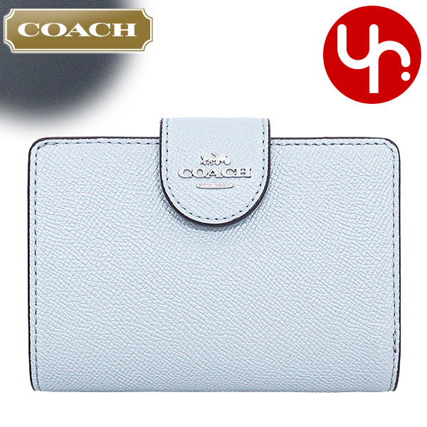 コーチ 革二つ折り財布 レディース コーチ COACH 財布 二つ折り財布 FCN394 CN394 ペールブルー 特別送料無料 ラグジュアリー クロスグレーン レザー グリッター ミディアム コーナー ジップ ウォレット アウトレット品レディース ブランド 通販 L型 2023AW