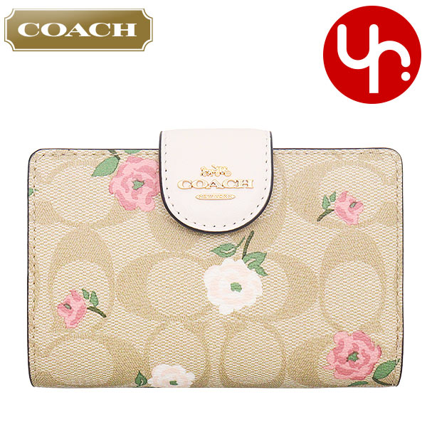 コーチ COACH 財布 二つ折り財布 FCR968 CR968 ライトカーキ×チョークマルチ 特別送料無料 シグネチャー コーテッド キャンバス フローラル プリント ミディアム コーナー ジップ ウォレット アウトレット品レディース ブランド 通販 薄型 L型 2024SS