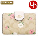 コーチ COACH 財布 二つ折り財布 FCR968 CR968 ライトカーキ×チョークマルチ 特別送料無料 シグネチャー コーテッド キャンバス フローラル プリント ミディアム コーナー ジップ ウォレット アウトレット品レディース ブランド 通販 薄型 L型 2024SS