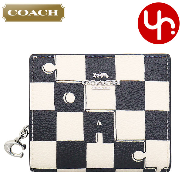 コーチ COACH 財布 二つ折り財布 FCT217 CT217 ブラック×チョーク 特別送料無料 チェッカーボード プリント PVC レザー C チャーム スナップ ラウンド ジップ ウォレット アウトレット品レディース ブランド 通販 2024SS