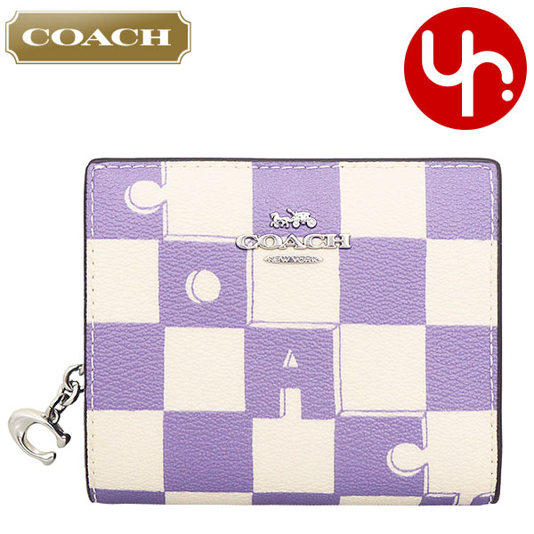 コーチ COACH 財布 二つ折り財布 FCT217 CT217 ライトバイオレット×チョーク 特別送料無料 チェッカーボード プリント PVC レザー C チャーム スナップ ラウンド ジップ ウォレット アウトレット品レディース ブランド 通販 2024SS