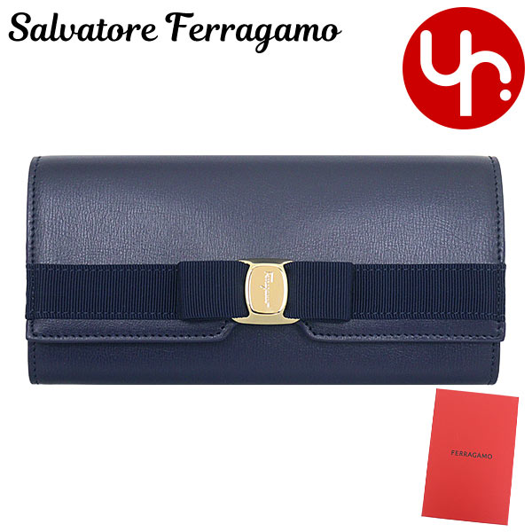 サルヴァトーレ フェラガモ Salvatore Ferragamo 財布 長財布 22 E008 ミッドナイト 特別送料無料 ニュー ヴァラ リボン カーフ レザー ロング フラップ ウォレットレディース ブランド 通販 2024SS