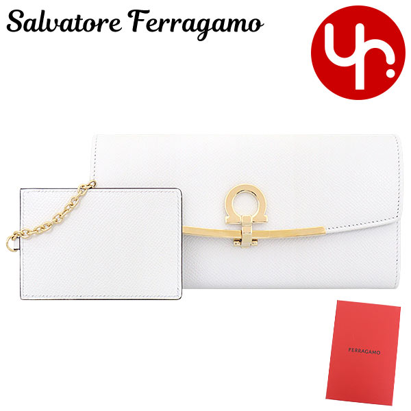 サルヴァトーレ フェラガモ 革長財布 レディース サルヴァトーレ フェラガモ Salvatore Ferragamo 財布 長財布 22 D150 オプティックホワイト×ネロ 特別送料無料 ガンチーニ クリップ クロージャー カーフ レザー ロング ウォレット カードケース付きレディース ブランド 通販 2024SS