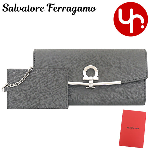 サルヴァトーレ フェラガモ 革長財布 レディース サルヴァトーレ フェラガモ Salvatore Ferragamo 財布 長財布 22 D150 ダークグレー×ダークグレー 特別送料無料 ガンチーニ クリップ クロージャー カーフ レザー ロング ウォレット カードケース付きレディース ブランド 通販 2024SS