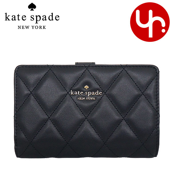 ケイト・スペード ニューヨーク 二つ折り財布 レディース ケイトスペード kate spade 財布 二つ折り財布 KG424 ブラック 特別送料無料 キャリー スムース キルテッド レザー ミディアム コンパクト バイフォールド ウォレット アウトレット品レディース ブランド 通販 L型 2024SS