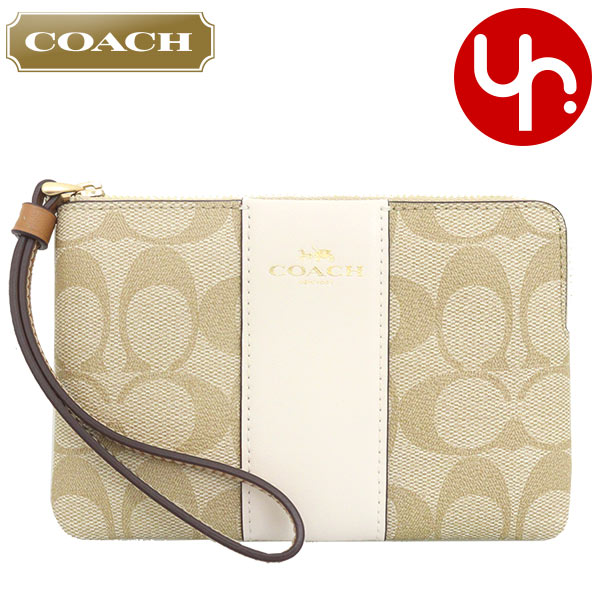 アクセサリーポーチ コーチ COACH 小物 ポーチ FCR945 CR945 ライトカーキ×チョーク ライトサドル 特別送料無料 シグネチャー コーテッド キャンバス リサイクル レザー コーナー ジップ リストレット アウトレット品レディース ブランド 通販 2024SS