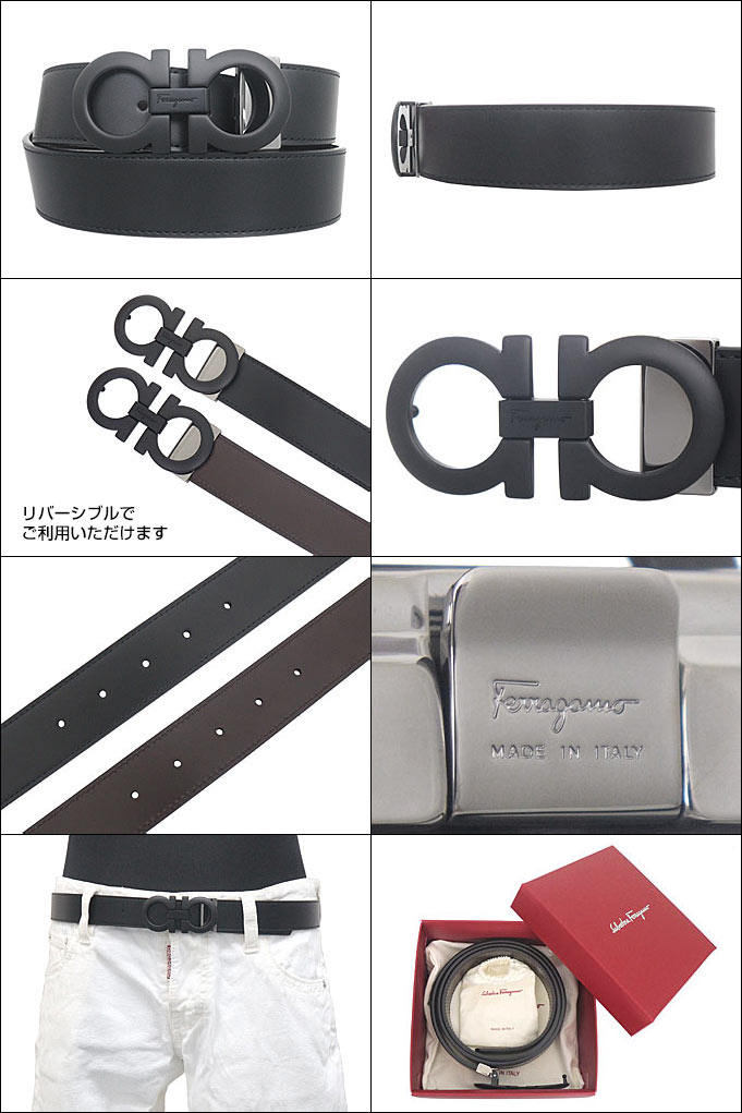 サルヴァトーレ フェラガモ Salvatore Ferragamo 小物 ベルト 67 5542 ブラック×マットブラック 特別送料無料 ダブルガンチーニ レザー リバーシブル ベルト(95,100,105,110)メンズ ブランド 通販 2024SS