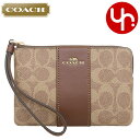 コーチ COACH 小物 ポーチ FCW854 CW854 タン×ブラウン 特別送料無料 シグネチャー コーテッド キャンバス レザー コーナー ジップ リスト...