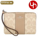 コーチ COACH 小物 ポーチ FCW854 CW854 サンド×トープ 特別送料無料 シグネチャー コーテッド キャンバス レザー コーナー ジップ リスト...