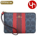 コーチ COACH 小物 ポーチ FCBP19 CBP19 デニム×ボールドレッド 特別送料無料 シグネチャー コーテッド キャンバス ヴァーシティ ストライプ コーナー ジップ リストレット アウトレット品レディース ブランド 通販 2025AW