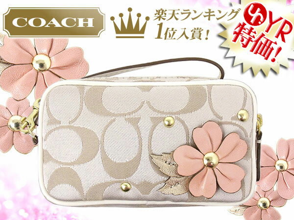 【楽天市場】コーチ COACH★小物(ポーチ)F61560 ピンクカーキマルチ フローラル アップリケ シグネチャー EW マルチ ポーチ