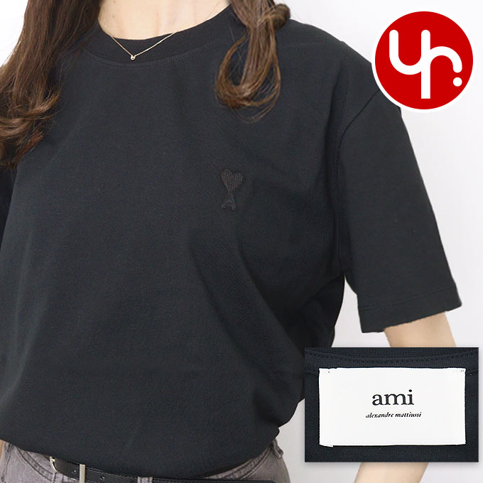 楽天インポートコレクションYRアミ パリス AMI PARIS アパレル Tシャツ UTS003 724 ブラック 特別送料無料 ハートロゴ 刺繍 オーガニックコットン ジャージー クルーネック Tシャツ XS S Mレディース メンズ ブランド 通販 2024SS