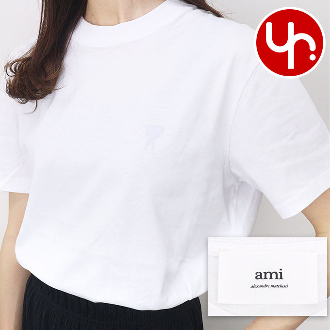 楽天インポートコレクションYRアミ パリス AMI PARIS アパレル Tシャツ UTS003 724 ホワイト 特別送料無料 ハートロゴ 刺繍 オーガニックコットン ジャージー クルーネック Tシャツ S M レディース メンズ ブランド 通販 2024SS