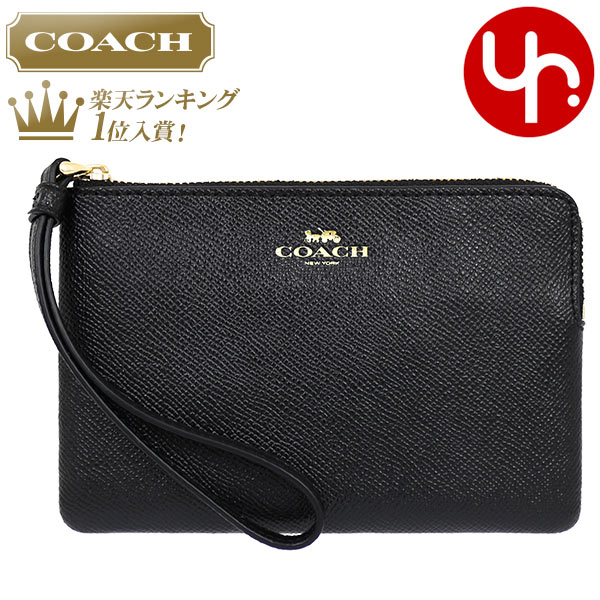 アクセサリーポーチ コーチ COACH 小物 ポーチ F58032 ブラック 特別送料無料 コーチ ラグジュアリー クロスグレーン レザー コーナー ジップ リストレット アウトレットレディース ブランド 通販