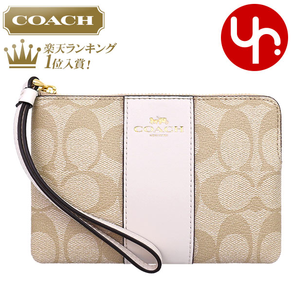 コーチ COACH 小物 ポーチ F58035 ライトカーキ×チョーク 特別送料無料 コーチ シグネチャー PVC レザー コーナー ジップ リストレット アウトレットレディース ブランド 通販