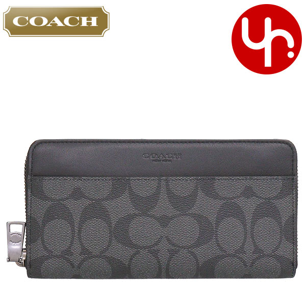 コーチ 長財布 メンズ コーチ COACH 財布 長財布 F58112 チャコール×ブラック 特別送料無料 コーチ シグネチャー PVC レザー アコーディオン ジップ アラウンド アウトレットメンズ ブランド 通販