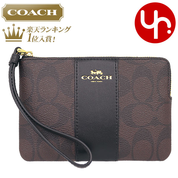 【4時間限定ポイント10倍】コーチ COACH 小物 ポーチ F58035 ブラウン×ブラック 特別送料無料 コーチ シグネチャー PVC レザー コーナー ジップ リストレット アウトレット品レディース ブランド 通販 2021 バレンタイン あす楽